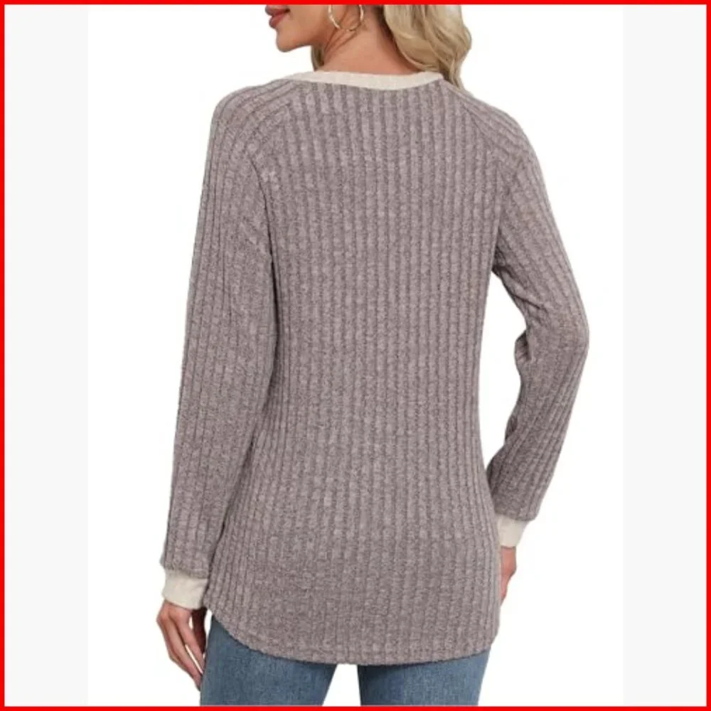 Long Sleeve Tunic Top Lightweight Loose Fit Color Block Casual Sweater